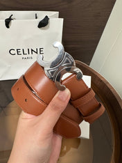 TRIOMPHE BELT 30MM IN BROWN CALFSKIN WITH SILVER BUCKLE