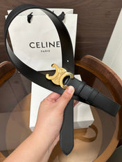 TRIOMPHE BELT 30MM IN BLACK CALFSKIN WITH GOLD BUCKLE
