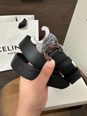 TRIOMPHE BELT 30MM IN BLACK CALFSKIN WITH SILVER BUCKLE