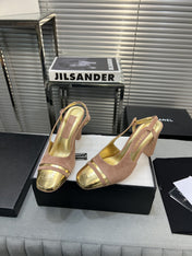 slingback rose suede gold metalic lambskin square toe 9.5