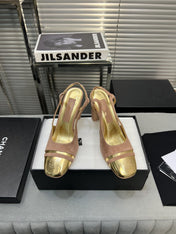 slingback rose suede gold metalic lambskin square toe 9.5