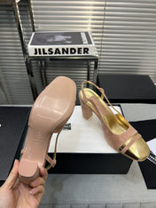 slingback rose suede gold metalic lambskin square toe 9.5