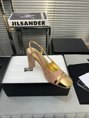 slingback rose suede gold metalic lambskin square toe 9.5