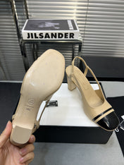 slingback light beige suede silver metalic lambskin square toe 9.5