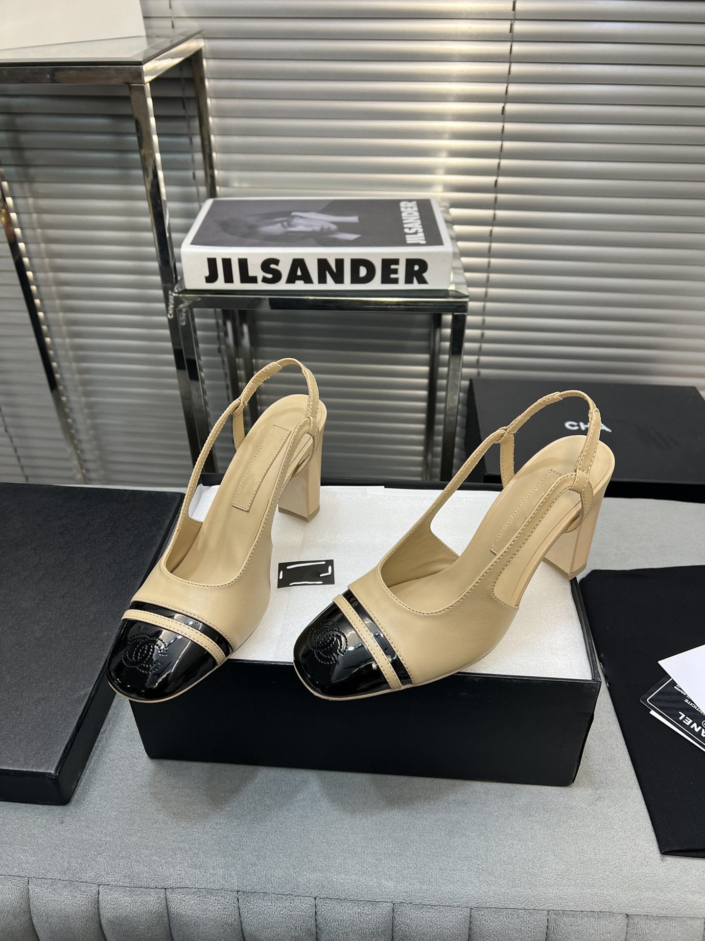 slingback light beige suede silver metalic lambskin square toe 9.5