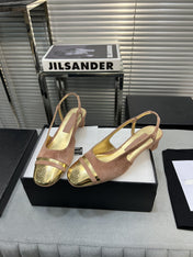 slingback rose suede gold metalic lambskin square toe 5.0