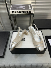 slingback light beige suede silver metalic lambskin square toe 5.0