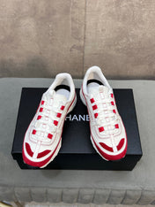 CHANEL 26S RUNNER CC LOGO SNEAKERS IN WHITE AND RED CALFSKIN