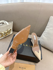 ALAIA 26S HIGH-HEEL WEDGE MULES 95 MM IN BEIGE GLOSSY CALFSKIN