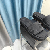 THICK-SOLE SLIPPERS BLACK SATIN