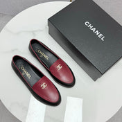 CC LOAFERS 25S IN BLACK MIX DARK RED CALFSKIN GOLD HARDWARE WITH STONES
