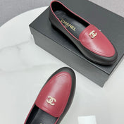 CC LOAFERS 25S IN BLACK MIX DARK RED CALFSKIN GOLD HARDWARE WITH STONES