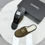 CC FLAT MULE 25S IN OLIVE BROWN CALFSKIN STYLE 6