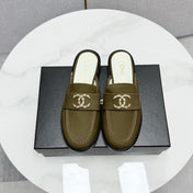 CC FLAT MULE 25S IN OLIVE BROWN CALFSKIN STYLE 6