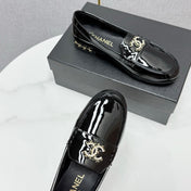 CC LOAFER 25S IN BLACK GLOSSY LEATHER WITH GOLD HARDWARE