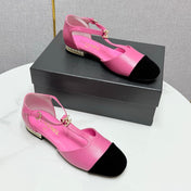 CC MARY JANE 25S IN PINK LAMBSKIN AND BLACK SUEDE WITH PEARL HEEL