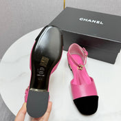 CC MARY JANE 25S IN PINK LAMBSKIN AND BLACK SUEDE WITH PEARL HEEL