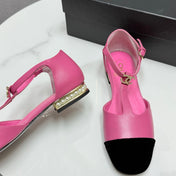 CC MARY JANE 25S IN PINK LAMBSKIN AND BLACK SUEDE WITH PEARL HEEL