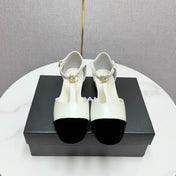 CC MARY JANE 25S IN WHITE LAMBSKIN AND BLACK SUEDE WITH PEARL HEEL