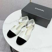 CC MARY JANE 25S IN WHITE LAMBSKIN AND BLACK SUEDE WITH PEARL HEEL