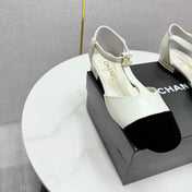 CC MARY JANE 25S IN WHITE LAMBSKIN AND BLACK SUEDE WITH PEARL HEEL