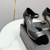 CC MARY JANE HEELS 25S IN BLACK LAMBSKIN AND SUEDE WITH PEARL HEEL STYLE 5