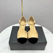 CC MARY JANE HEELS 25S IN BEIGE LAMBSKIN AND SUEDE WITH PEARL HEEL STYLE 6