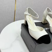 CC MARY JANE HEELS 25S IN WHITE LAMBSKIN AND BLACK SUEDE WITH PEARL HEEL STYLE 7