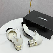CC MARY JANE HEELS 25S IN WHITE LAMBSKIN AND BLACK SUEDE WITH PEARL HEEL STYLE 7