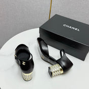 CC MARY JANE HEELS 25S IN BLACK LAMBSKIN AND SUEDE WITH PEARL HEEL STYLE 5