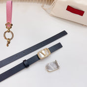 Gold Vlogo and Silver Hardware Buckle Black Calfskin 20mm