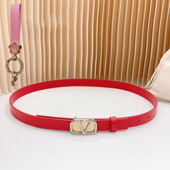 Gold Vlogo and Silver Hardware Buckle Red Calfskin 20mm