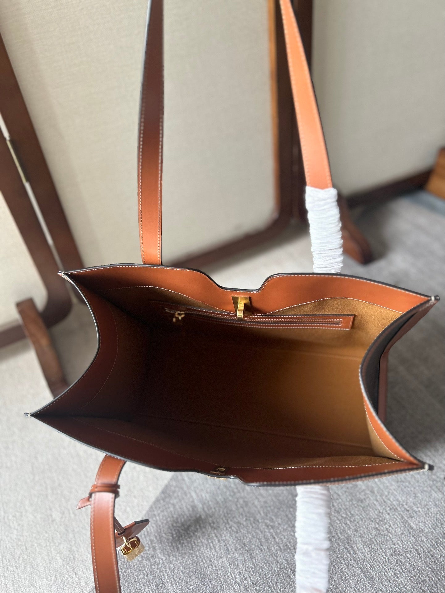 CABAS 37 IN BLACK TRIOMPHE CANVAS AND BRONZE BROWN CALFSKIN TRIM GOLD LOCK