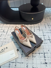 ALAIA SLINGBACKS 5 CM IN BEIGE CREAM CALFSKIN WITH MESH