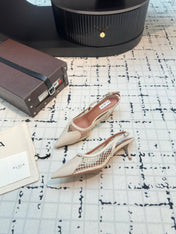 ALAIA SLINGBACKS 5 CM IN BEIGE CREAM CALFSKIN WITH MESH