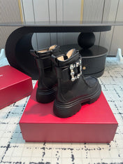 VIV' RANGERS ANKLE BOOTS IN BLACK CALFSKIN STRASS BUCKLE