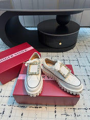 VIV' GO-THICK STRASS BUCKLE SLIP-ON SNEAKERS IN WHITE CANVAS