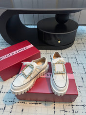 VIV' GO-THICK STRASS BUCKLE SLIP-ON SNEAKERS IN WHITE CANVAS