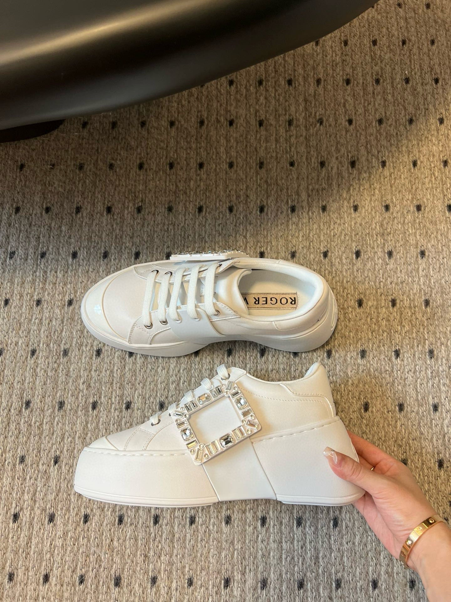 VIV' SKATE SNEAKERS IN WHITE SMOOTH CALFSKIN CRYSTAL BUCKLE