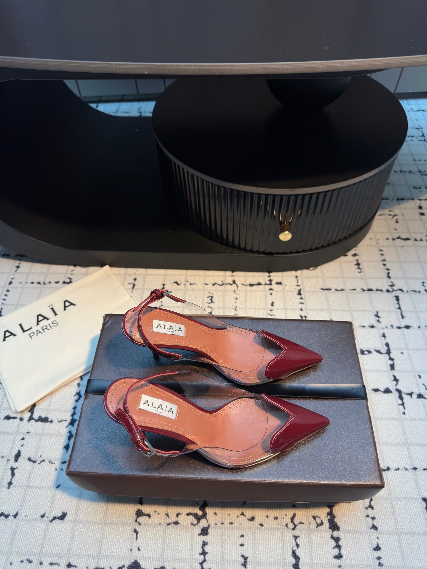 ALAIA HIGH SLINGBACK 25S 90 MM IN DARK RED CALFSKIN