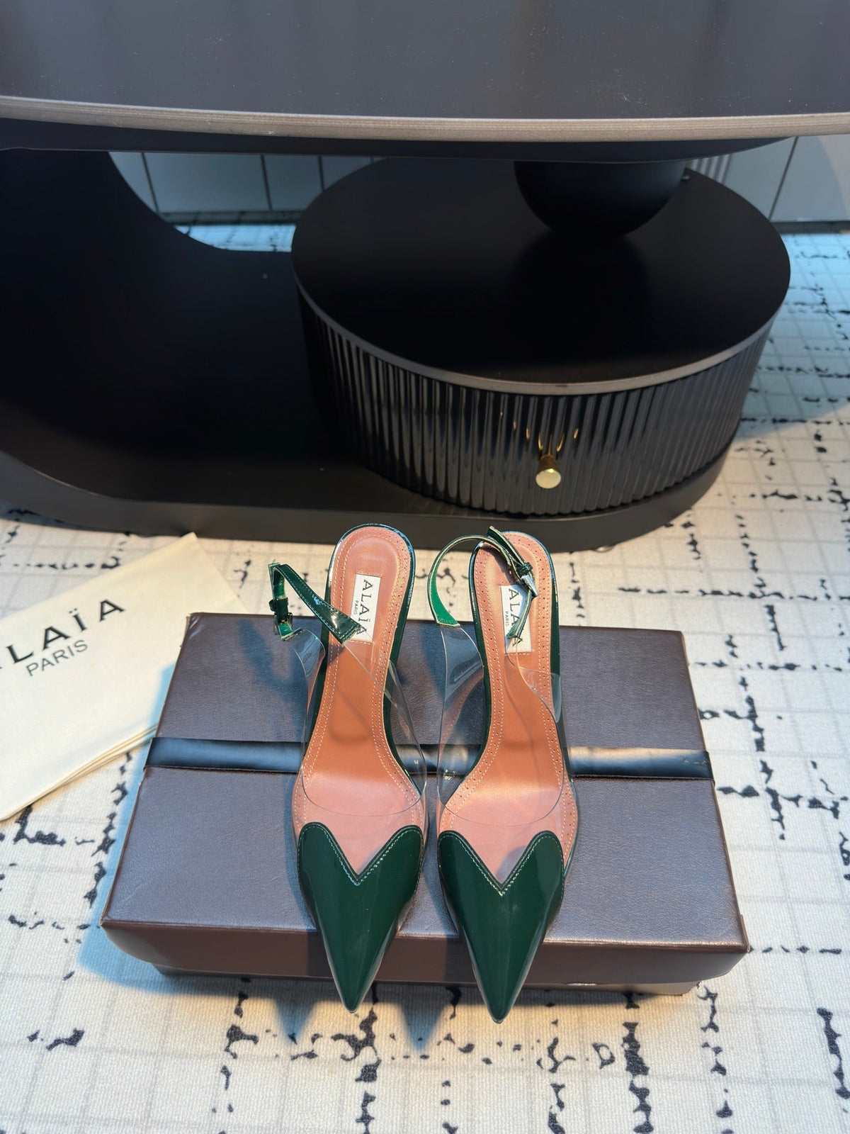 ALAIA HIGH SLINGBACK 25S 90 MM IN DARK GREEN CALFSKIN