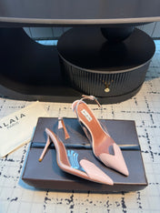 ALAIA HIGH SLINGBACK 25S 90 MM IN LIGHT PINK CALFSKIN