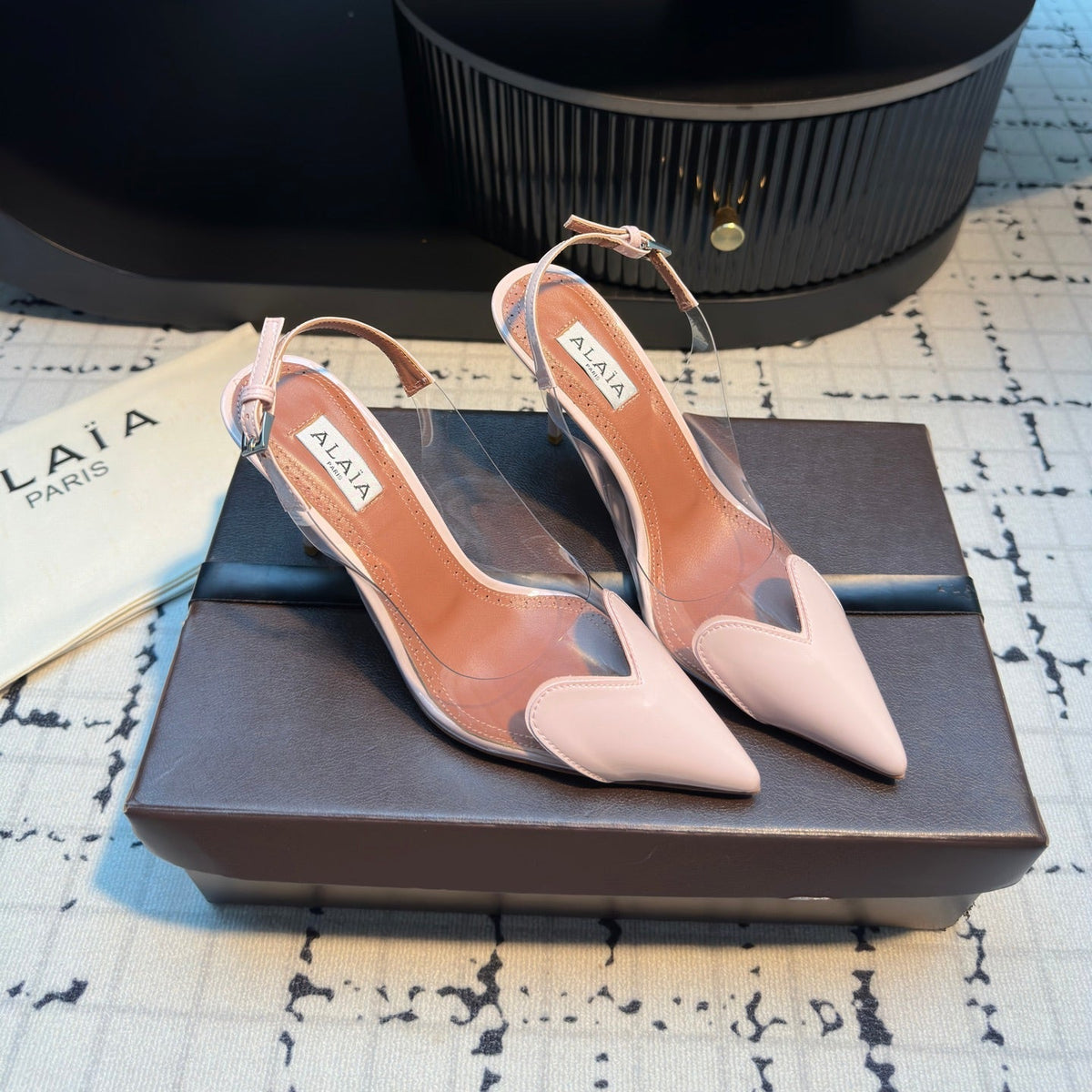ALAIA HIGH SLINGBACK 25S 90 MM IN LIGHT PINK CALFSKIN