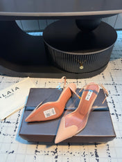 ALAIA HIGH SLINGBACK 25S 90 MM IN BEIGE CALFSKIN