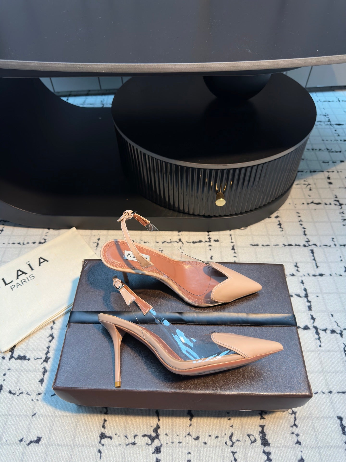 ALAIA HIGH SLINGBACK 25S 90 MM IN BEIGE CALFSKIN