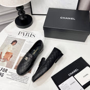 CHANEL 25S LOAFER DANCE SHOES IN BLACK CALFSKIN GOLD HARDWRE