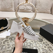 WEDGE SANDALS IN BLACK MIX WHITE FABRIC WITH LOGO