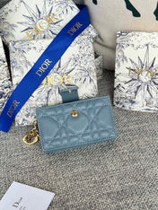 LADY JASMINE CARD HOLDER 10 IN SLATE GREY QUILTED PATENT CALFSKIN