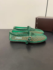 ALAIA BALLET FLATS IN COOL GREEN MESH FISHNET