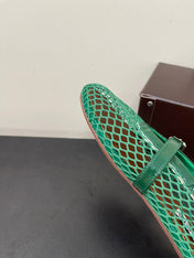 ALAIA BALLET FLATS IN COOL GREEN MESH FISHNET